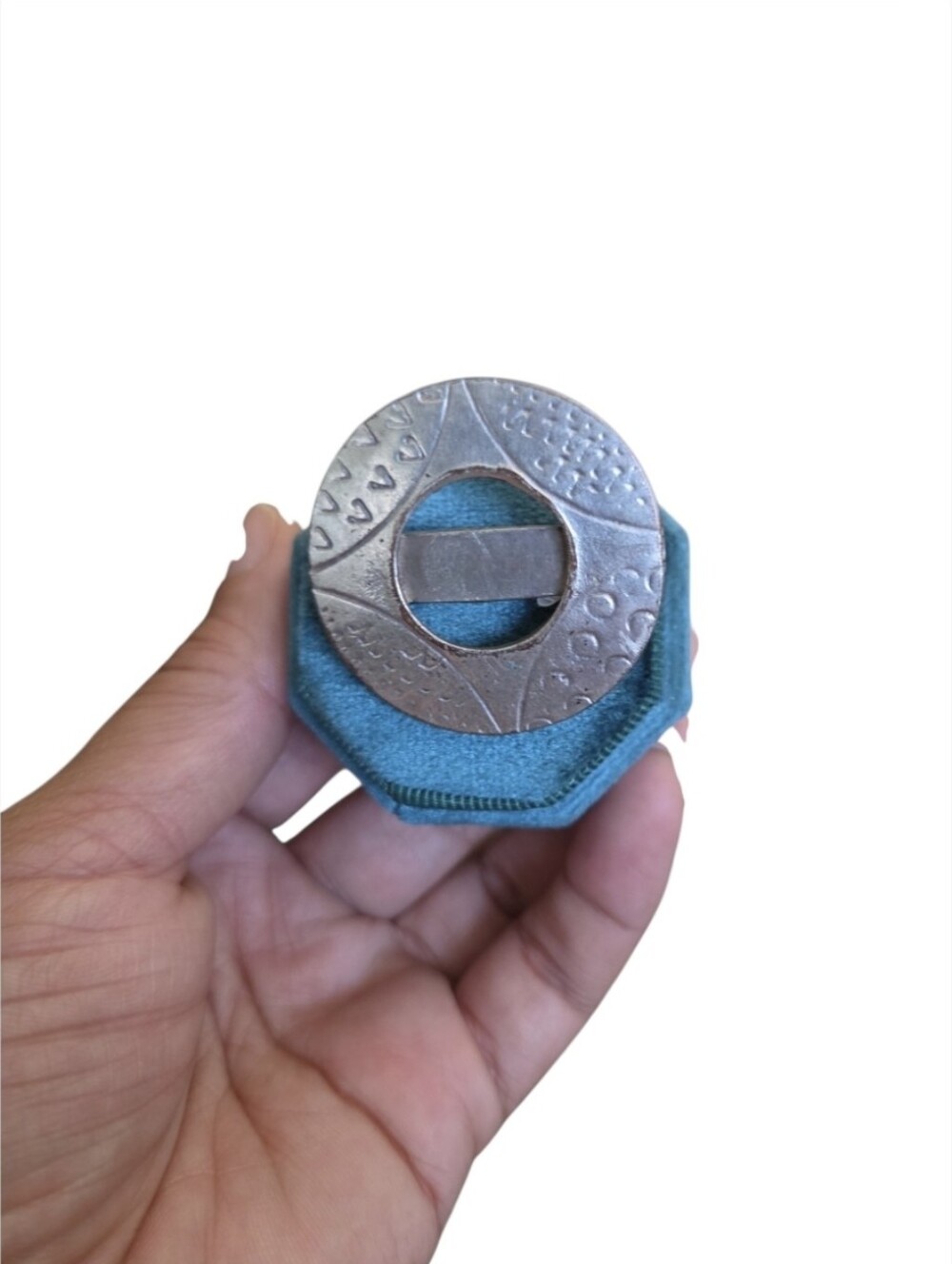 Vintage Size 9 Silver Tone Geometric and Tribal-inspired Adjustable Ring